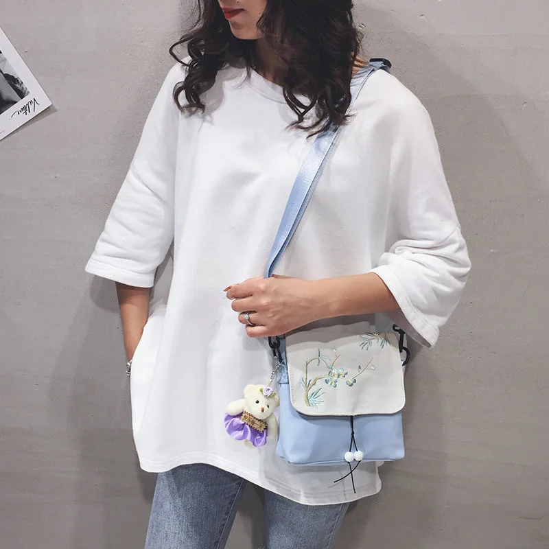 

Canvas Embroidery Women Purse Handmade Antiquity Small Hanfu Shoulder Bag сђмка женская Flowers Ribbon Chinese Style Bag